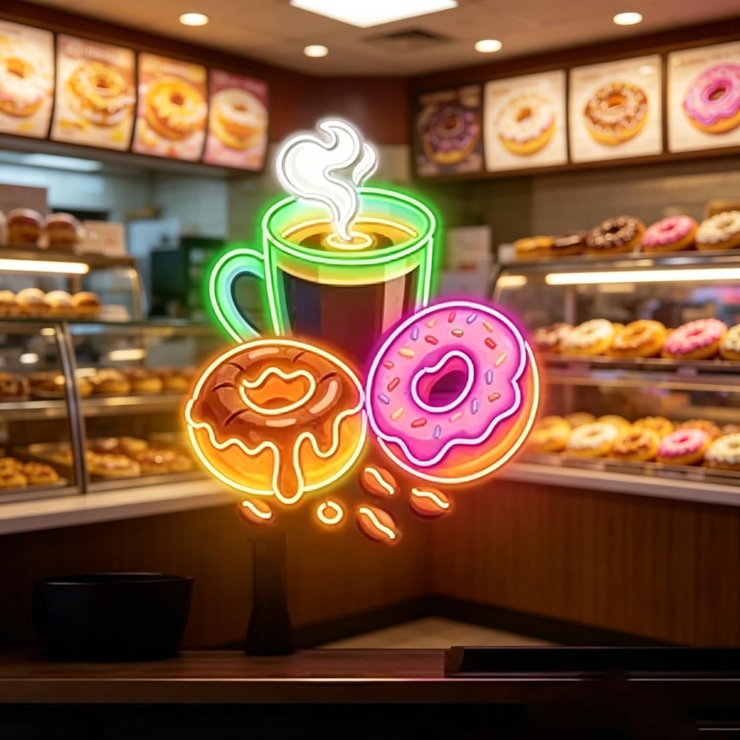 Commercial Kitchen Walls - لافتة نيون LED على شكل دونات