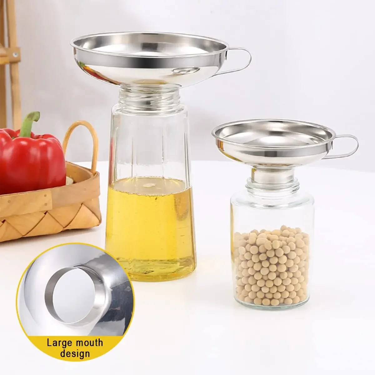 Commercial Kitchen Utensils - قمع تعليب واسع من الفولاذ المقاوم